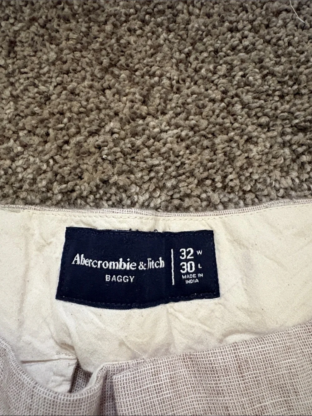 Abercrombie & Fitch Light Tan Linen-Blend Baggy Trousers